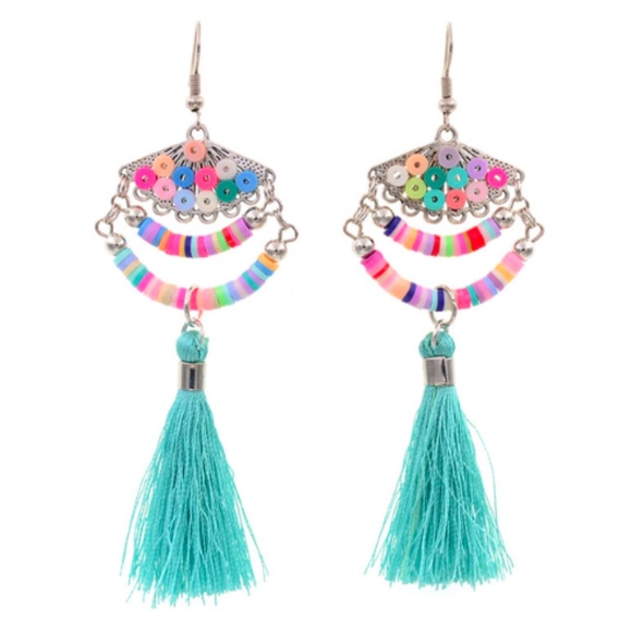Jewelry - MultColor Tassel Earring - Teal